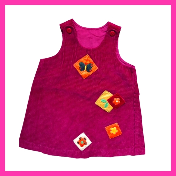 🎀 3/$20 VTG 90s Corduroy Patchwork Jumper Dress Girls' Size 2T - Picture 6 of 6